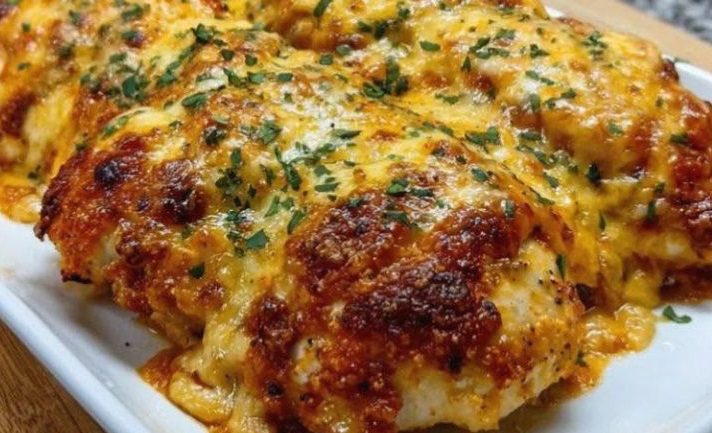 Juicy chicken baked under a blanket of melty cheese.
