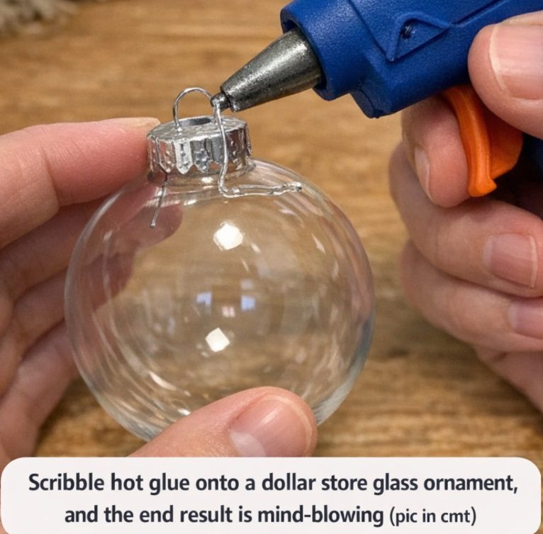 Scribble hot glue onto a dollar store glass ornament, and the end result is mind-blowing