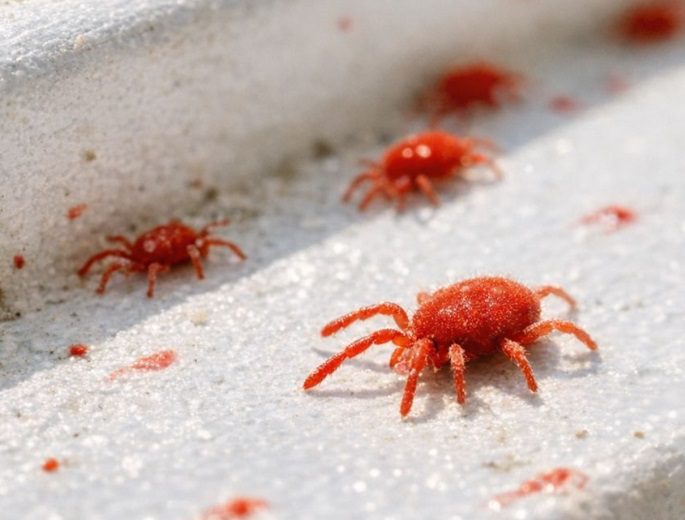 Noticed these tiny red specks crawling all over my sunny windowsill. They look like moving red dust, but they leave a blood-like smear if I accidentally squish one. Should I be worried?
